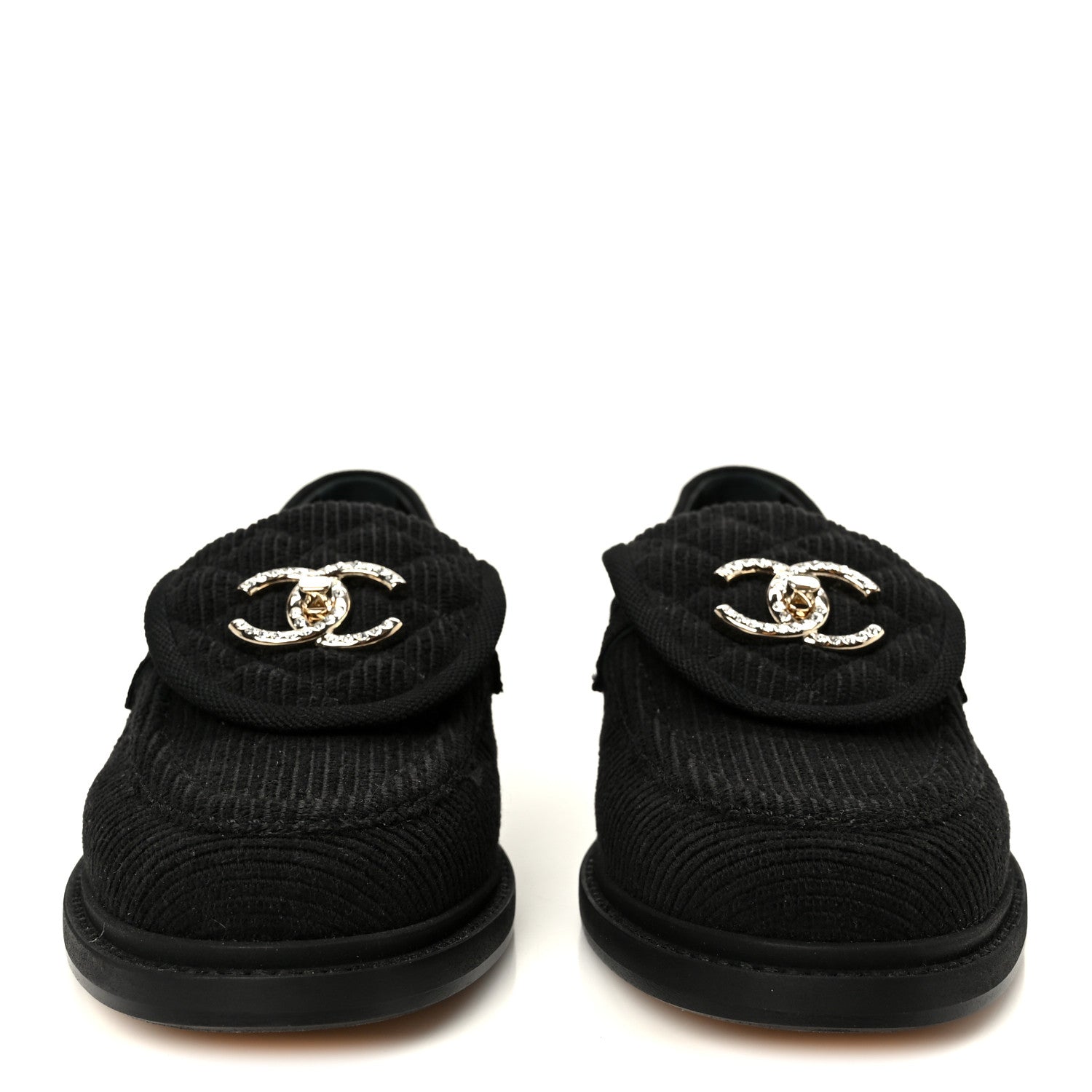 Chanel Corduroy Quilted CC Turnlock Loafers 36 Black 3 of 10
