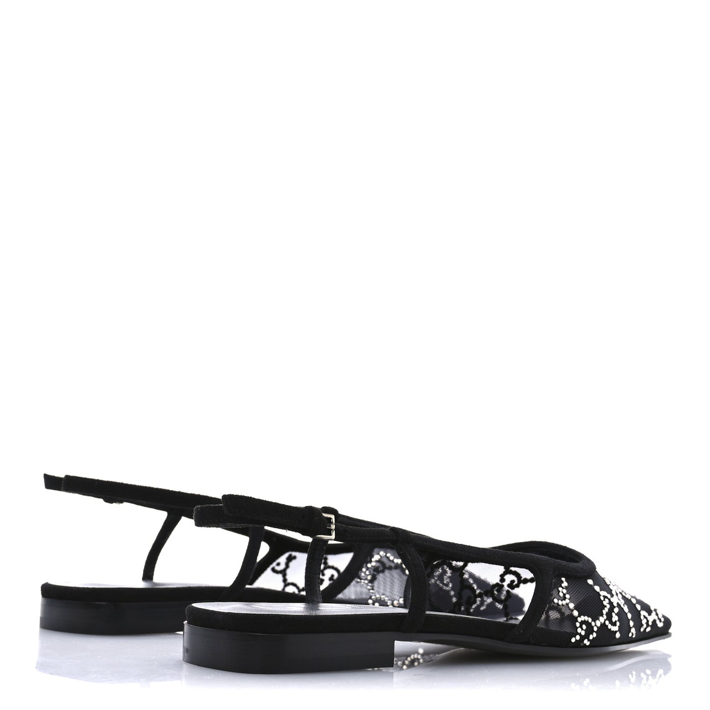 Tela Retino Kid Scamosciato Crystal GG Monogram Square Demi Ballet Flats 37.5 Black