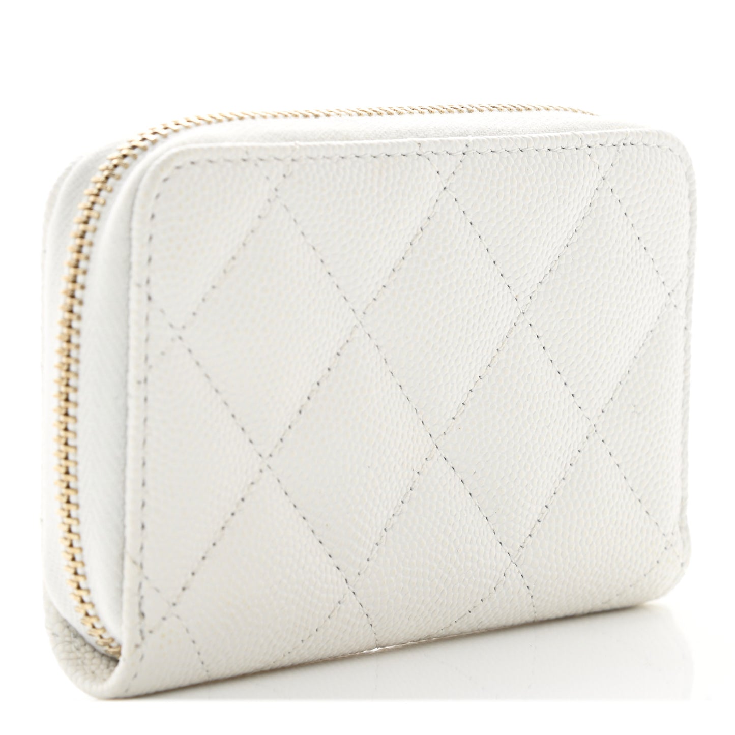Caviar Quilted Striated CC Zip Coin Purse White