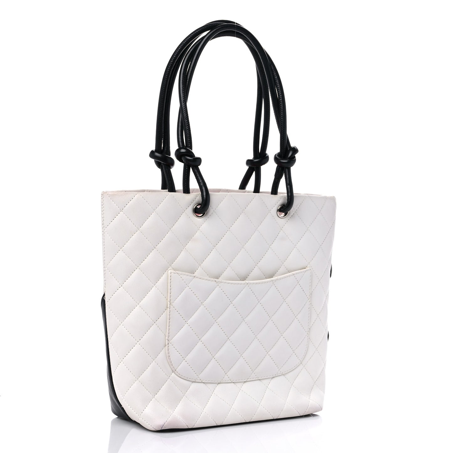Calfskin Quilted Medium Cambon Tote White Black