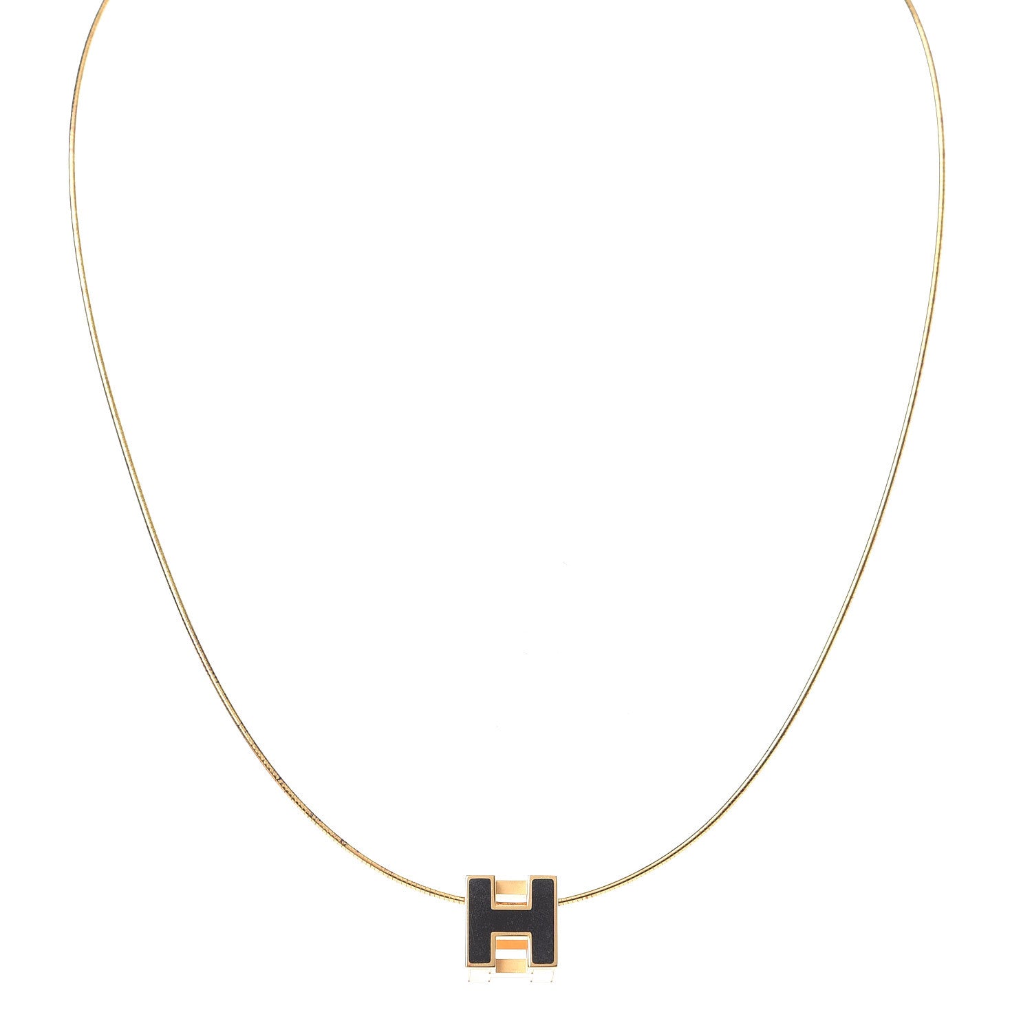 Hermes Gold Lacquered Cage d'H Pendant Necklace Black 1 of 6