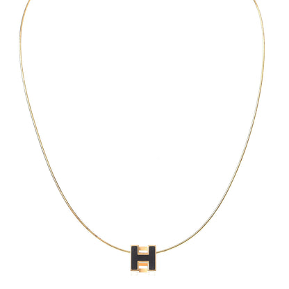 Hermes Gold Lacquered Cage d'H Pendant Necklace Black 1 of 6