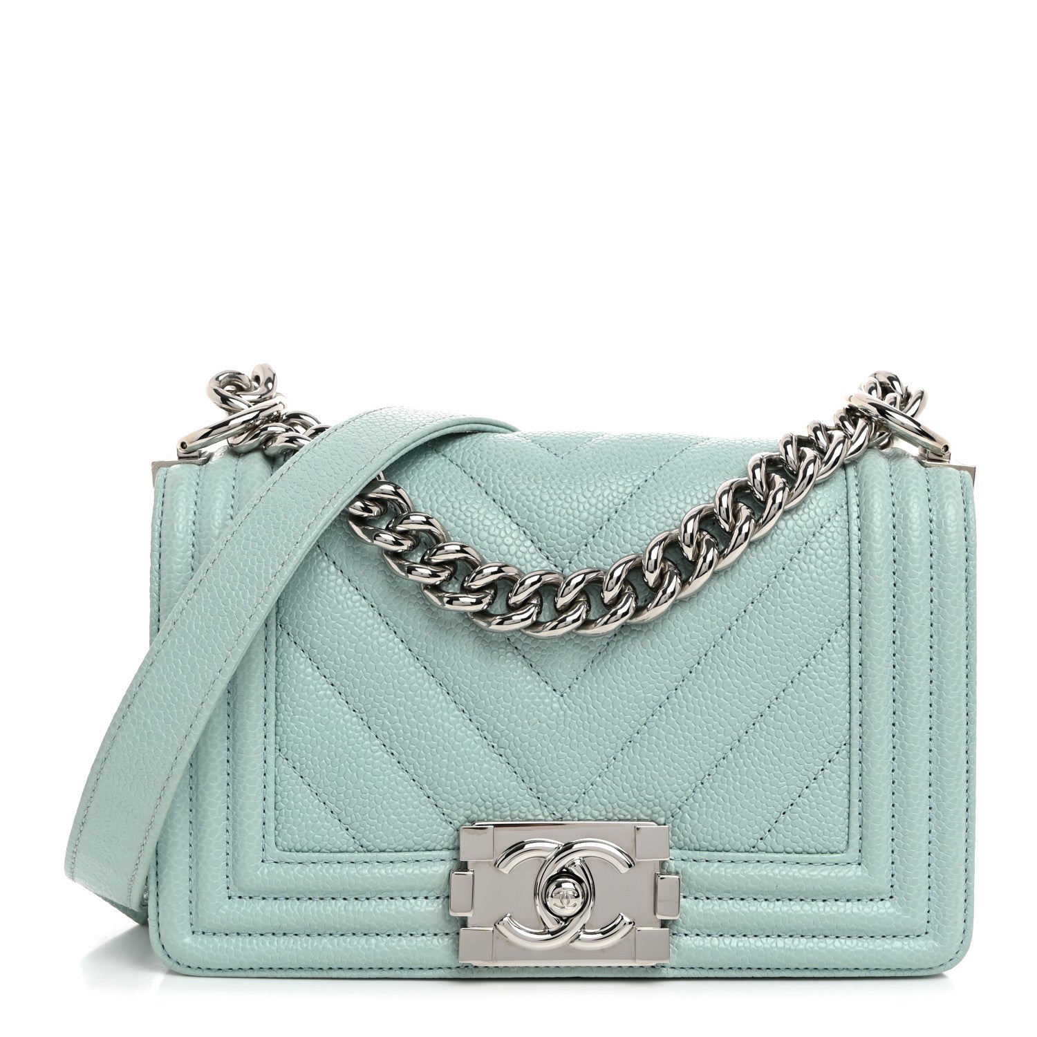 Chanel Caviar Chevron Quilted Small Boy Flap Light Blue 1 of 10