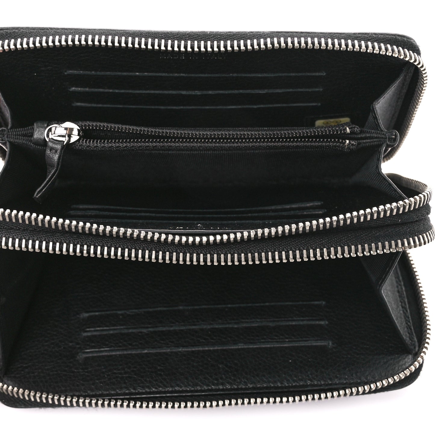 Lambskin Quilted Crystal Medium Gusset Double Zip Around Wallet Black