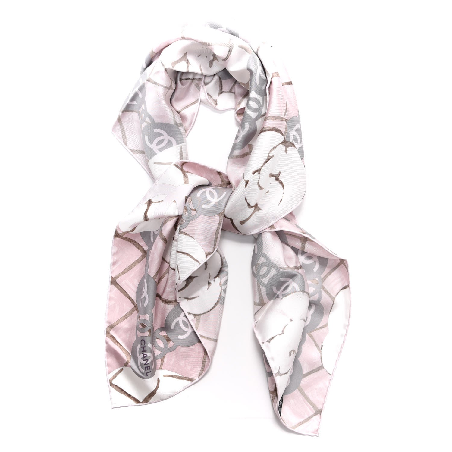 Chanel Silk Camellia Square Scarf Ivory Pink 2 of 4