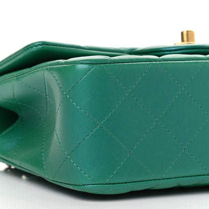 Chanel Iridescent Lambskin Quilted Mini Top Handle Rectangular Flap Green 9 of 11