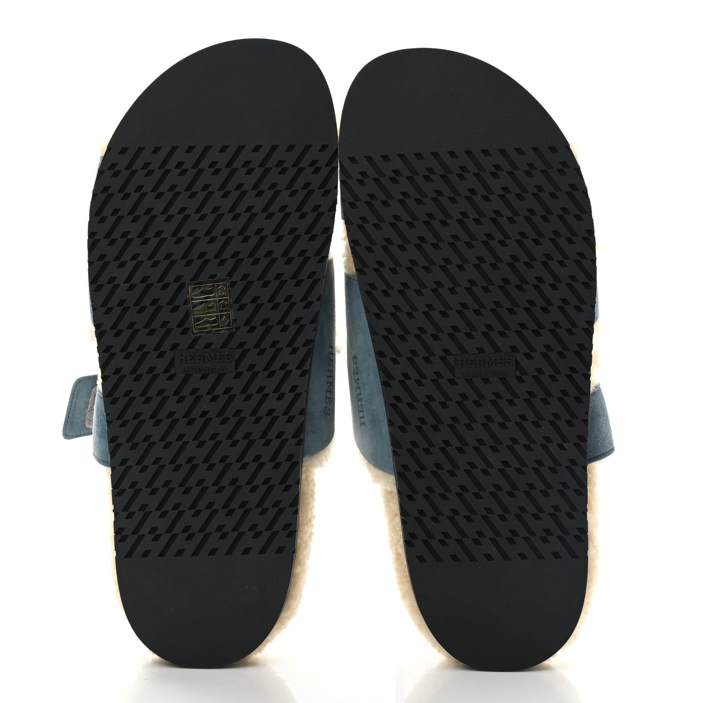 Suede Goatskin Woolskin Womens Chypre Sandals 40.5 Bleu Pinede Ecru