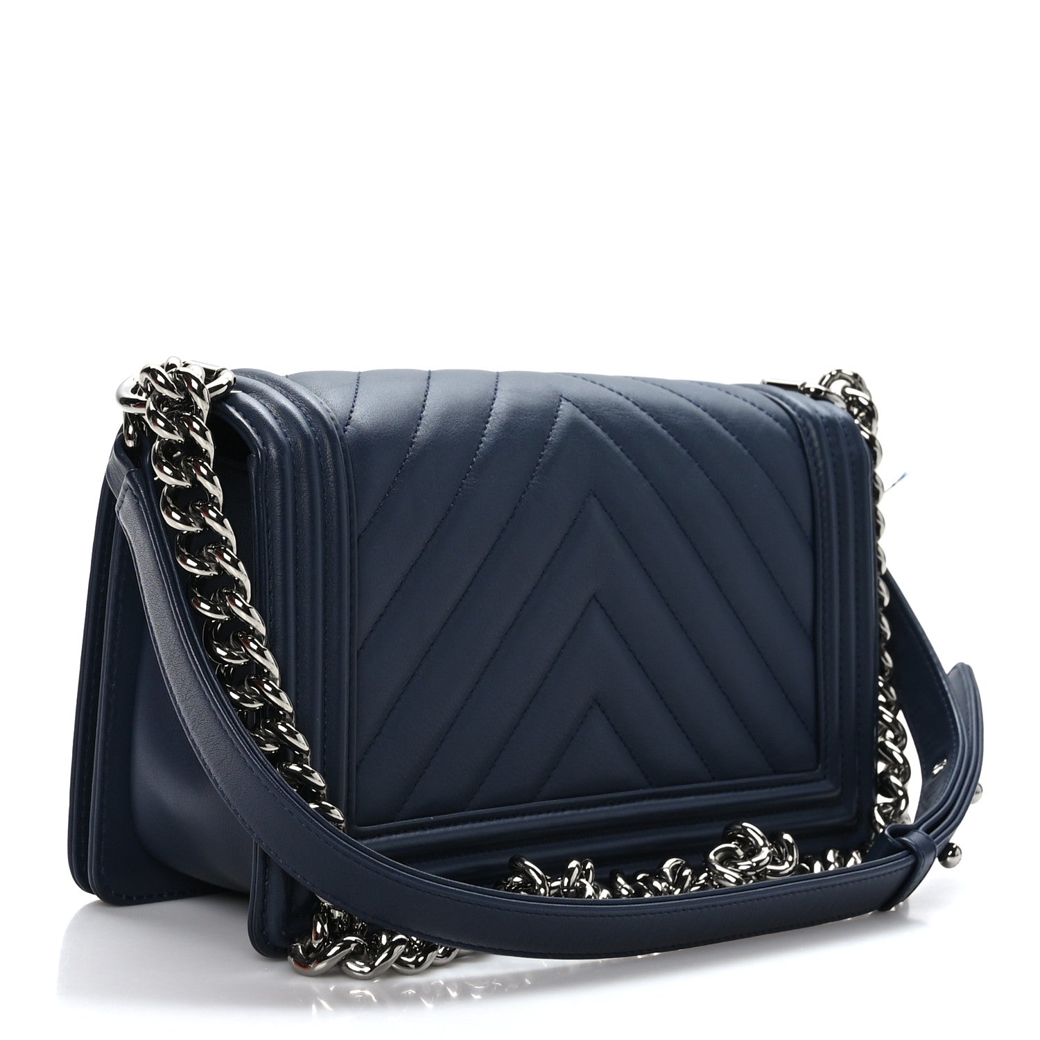 Chanel Lambskin Chevron Medium Boy Flap Dark Navy Blue 4 of 10