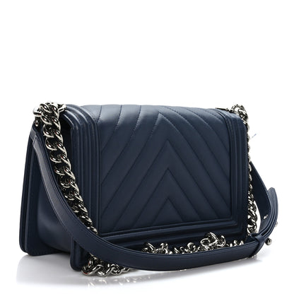 Chanel Lambskin Chevron Medium Boy Flap Dark Navy Blue 4 of 10