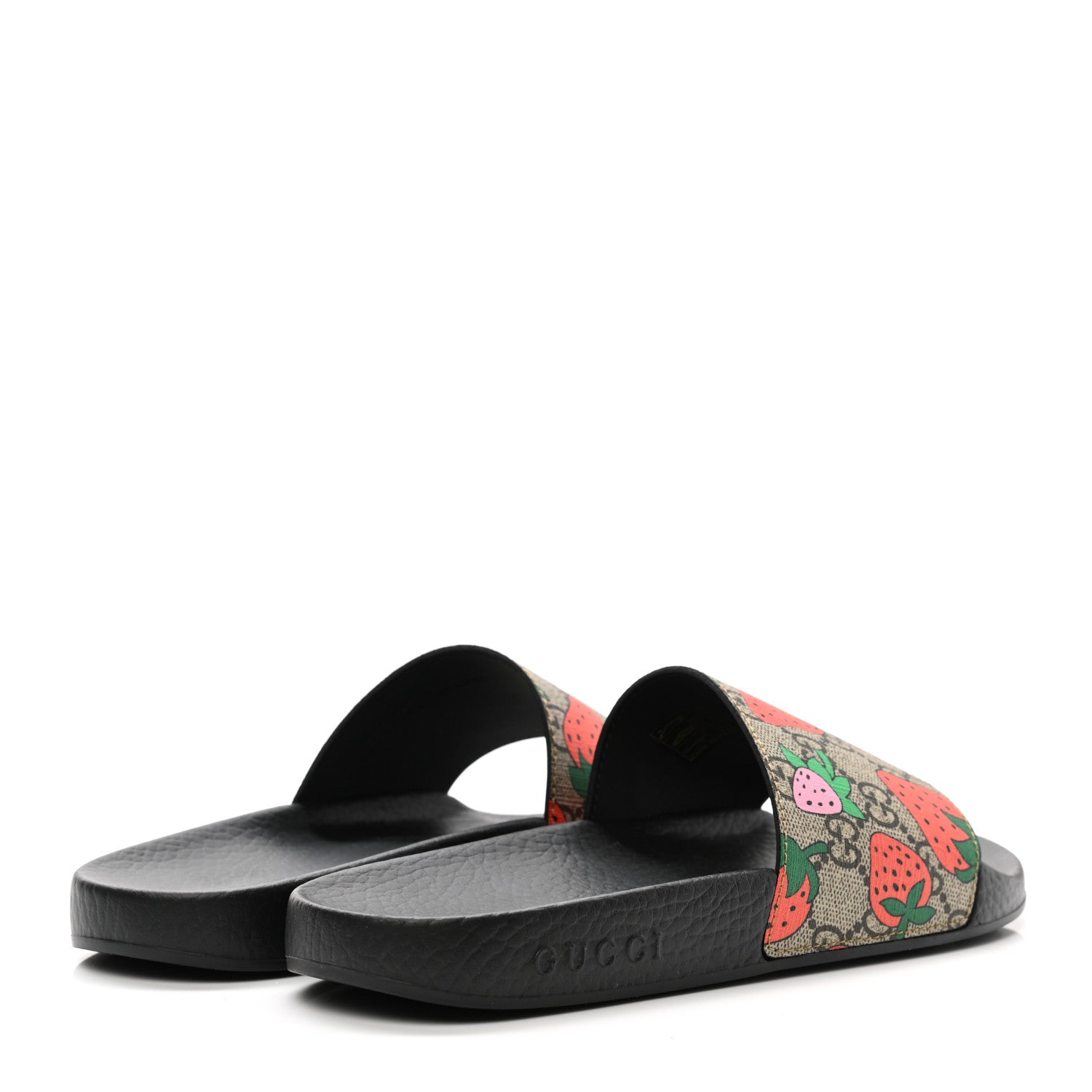 Gucci GG Supreme Monogram Strawberry Slide Sandals 38 Beige Multicolor 4 of 8