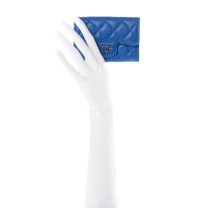 Chanel Caviar Quilted Flap Card Holder Wallet Blue 2 of 9