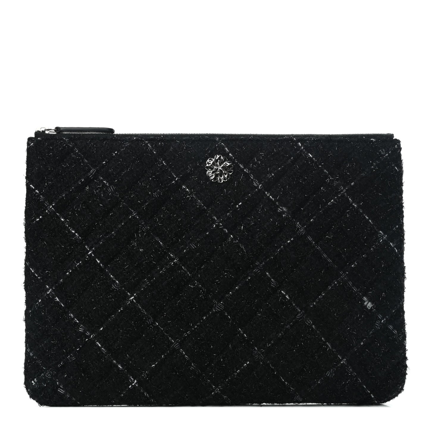 Tweed Lambskin Quilted Small Case Black