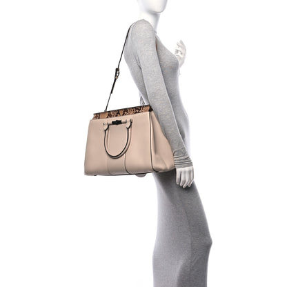 Gucci Calfskin Snakeksin Lady Bamboo Top Handle Bag Nude 2 of 13