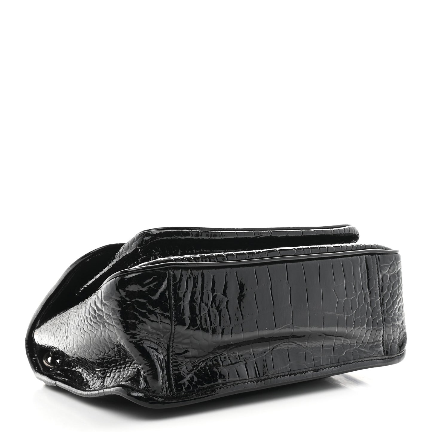 Patent Crocodile Embossed Lambskin Monogram Medium Niki Chain Satchel Black