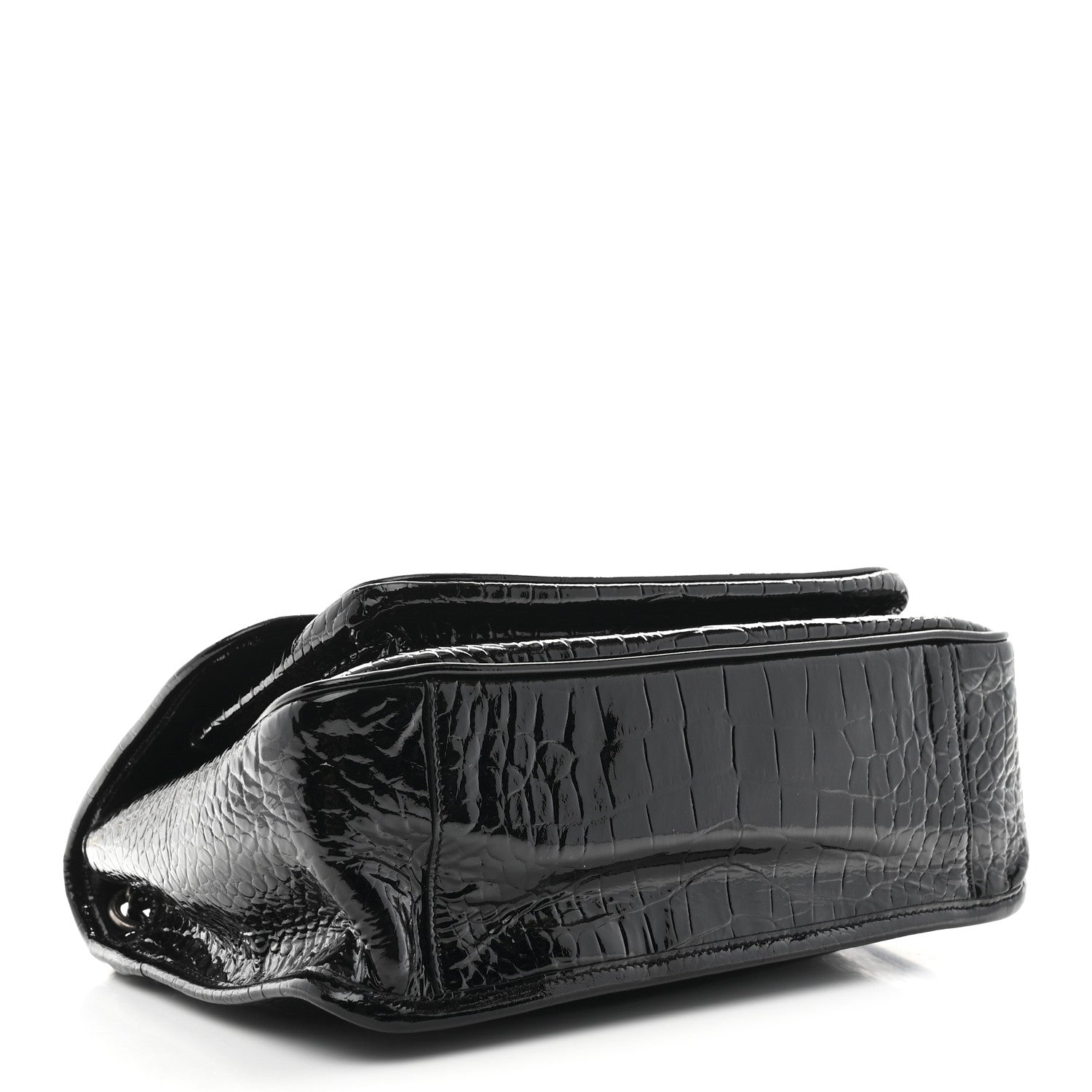 Saint Laurent Patent Crocodile Embossed Lambskin Monogram Medium Niki Chain Satchel Black 4 of 10
