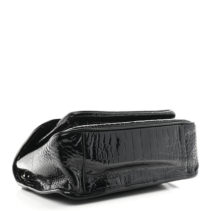 Saint Laurent Patent Crocodile Embossed Lambskin Monogram Medium Niki Chain Satchel Black 4 of 10