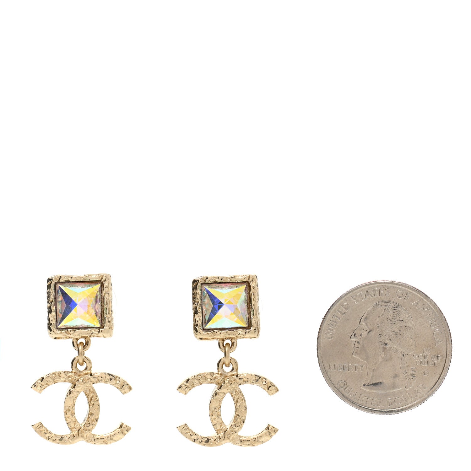 Chanel Iridescent Baguette Crystal CC Drop Earrings Gold 2 of 5