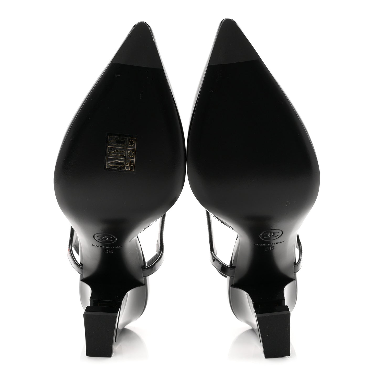 Patent Calfskin Slingback CC Cutout Pumps 36 Black