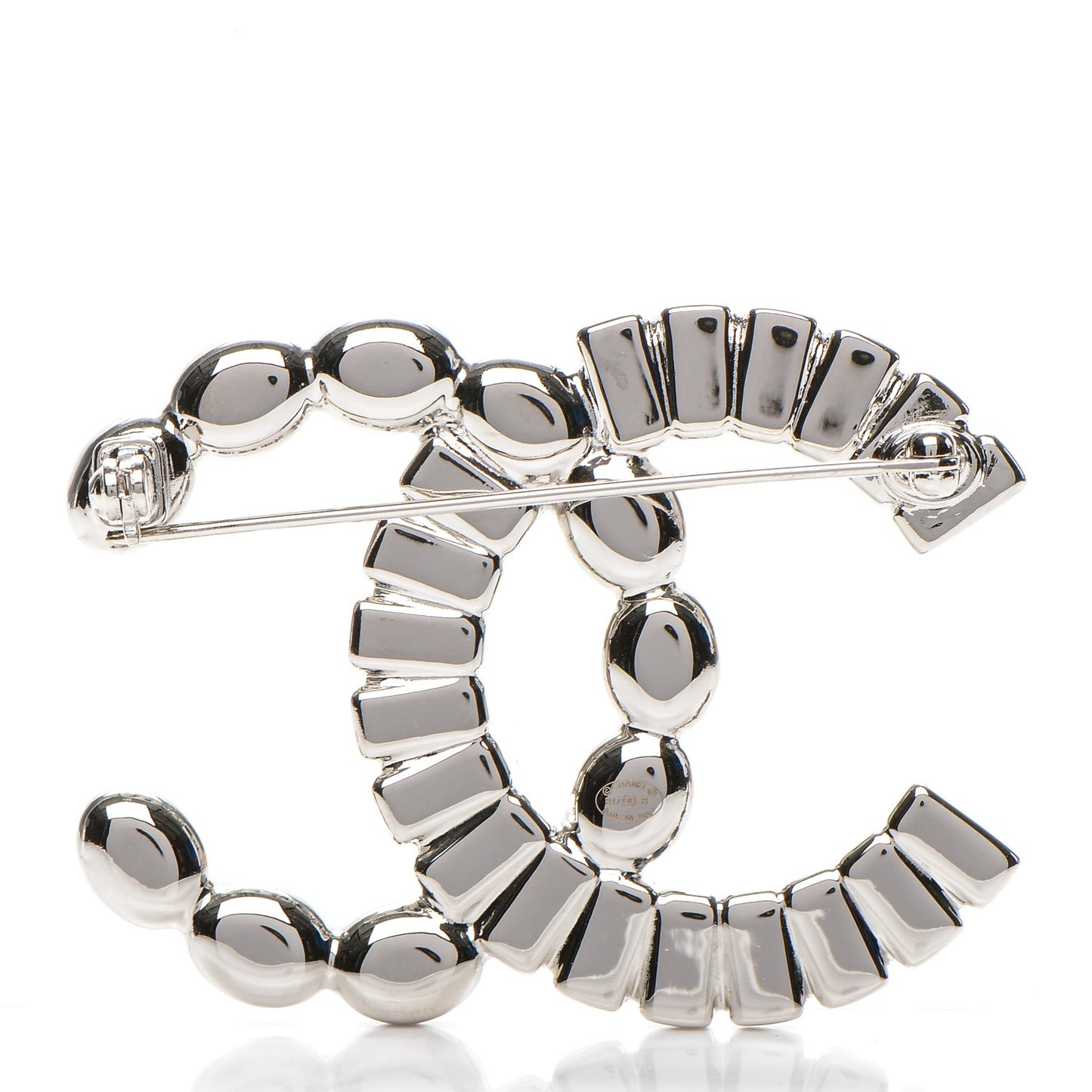 Baguette Crystal CC Brooch Silver Grey