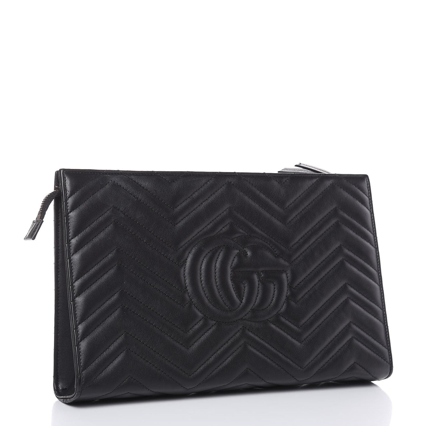 Calfskin Matelasse Chevron Heart GG Marmont Clutch Black