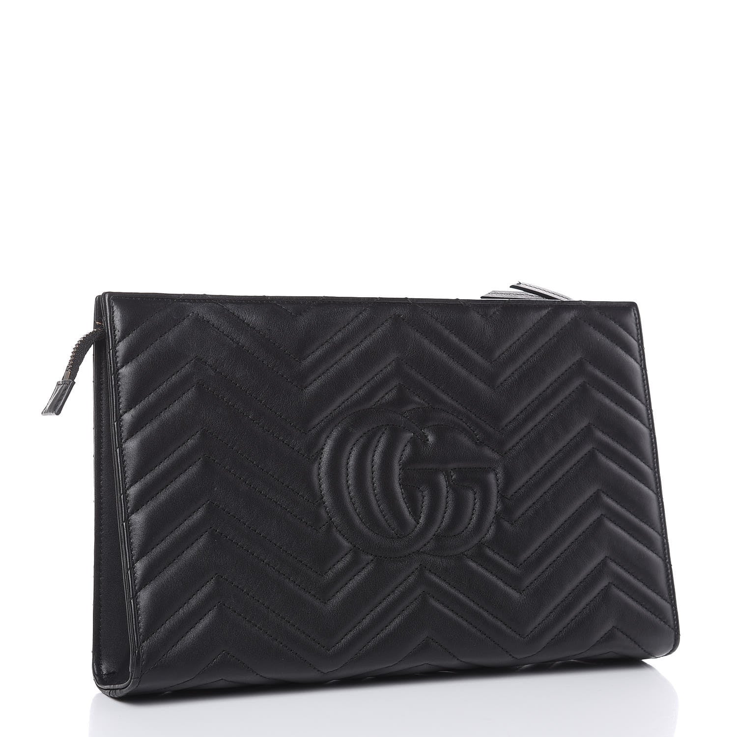 Gucci Calfskin Matelasse Chevron Heart GG Marmont Clutch Black 3 of 14