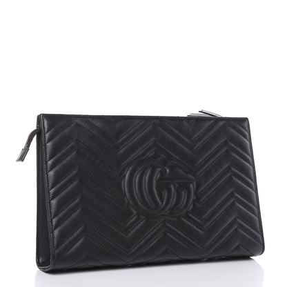 Gucci Calfskin Matelasse Chevron Heart GG Marmont Clutch Black 3 of 14