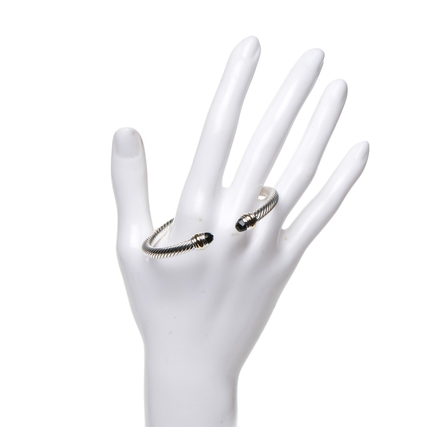 Sterling Silver 14K Yellow Gold Black Onyx 5mm Cable Classics Bracelet