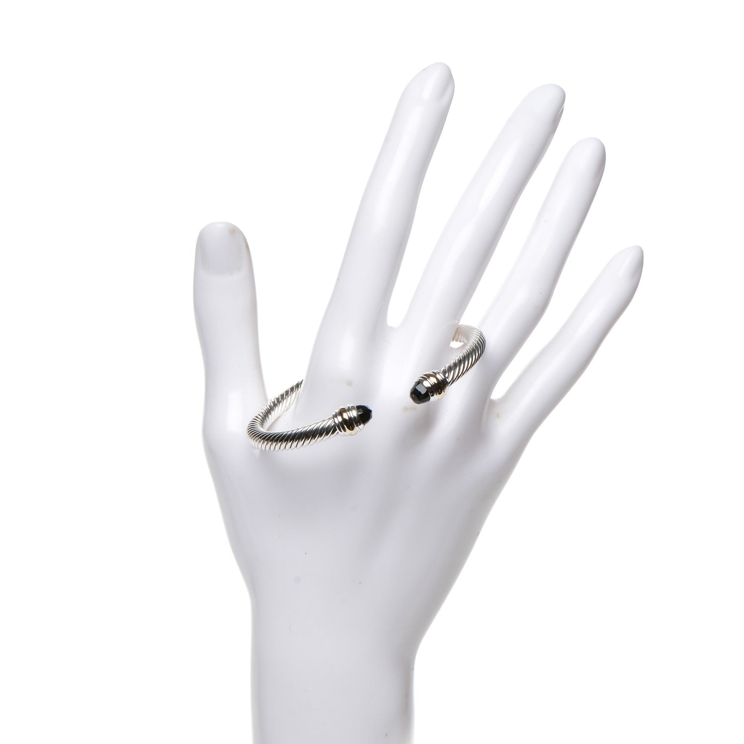 David Yurman Sterling Silver 14K Yellow Gold Black Onyx 5mm Cable Classics Bracelet 2 of 5