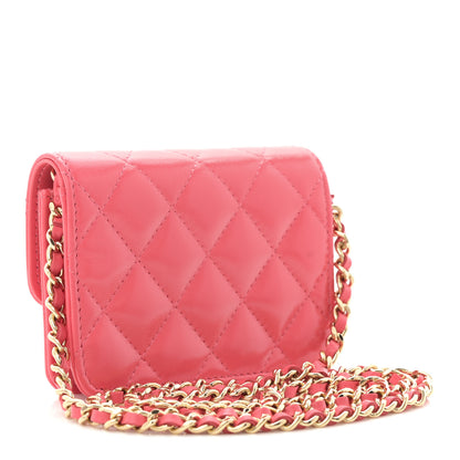 Chanel Shiny Lambskin Quilted Card Holder On Chain Pink 3 of 11