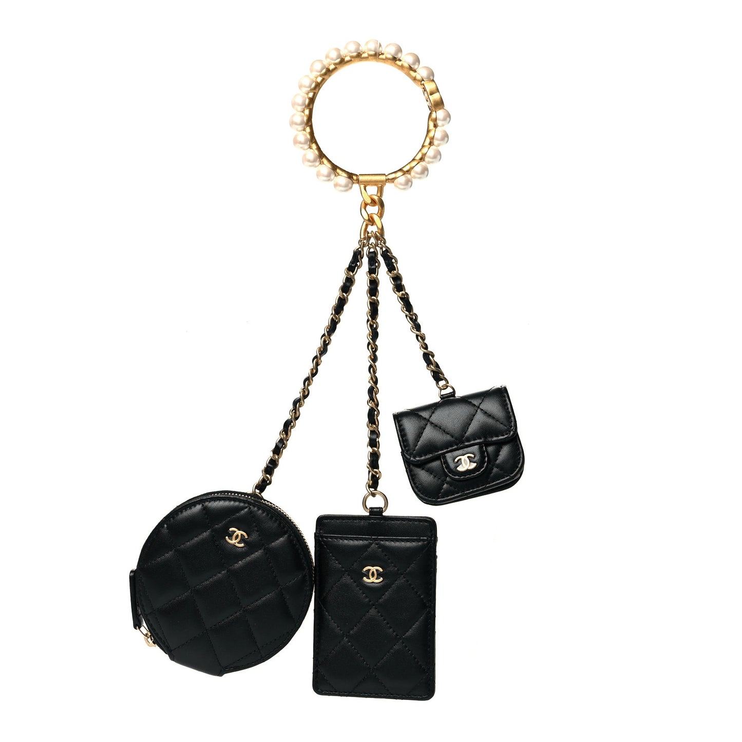 Pearl Lambskin Pearl Crown CC Wristlet Multi Pouches Black