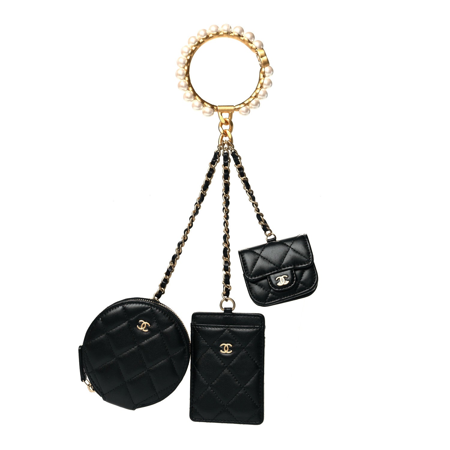 Chanel Pearl Lambskin Pearl Crown CC Wristlet Multi Pouches Black 1 of 7