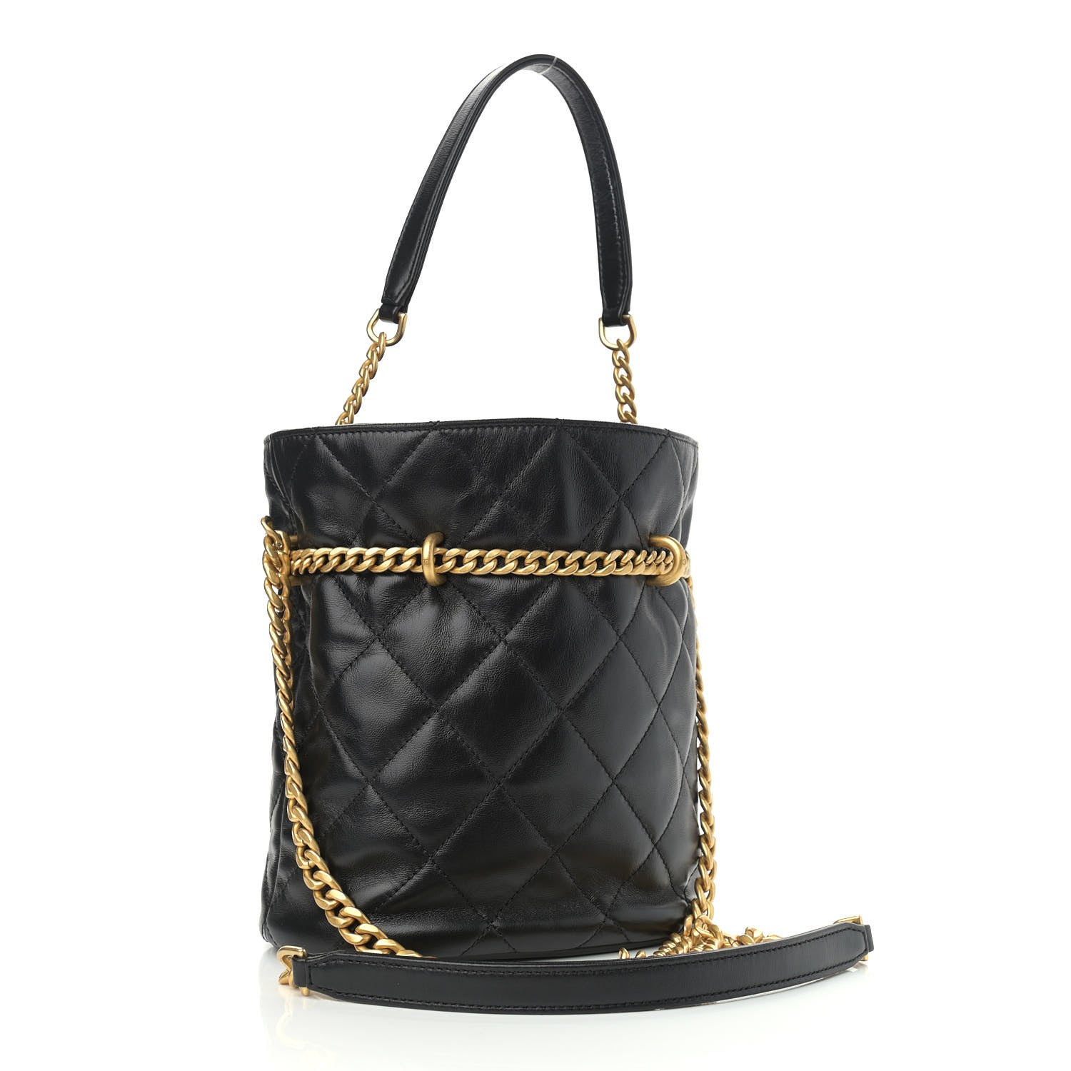 Chanel Lambskin Enamel Quilted Pending CC Bucket Drawstring Bag Black 3 of 11