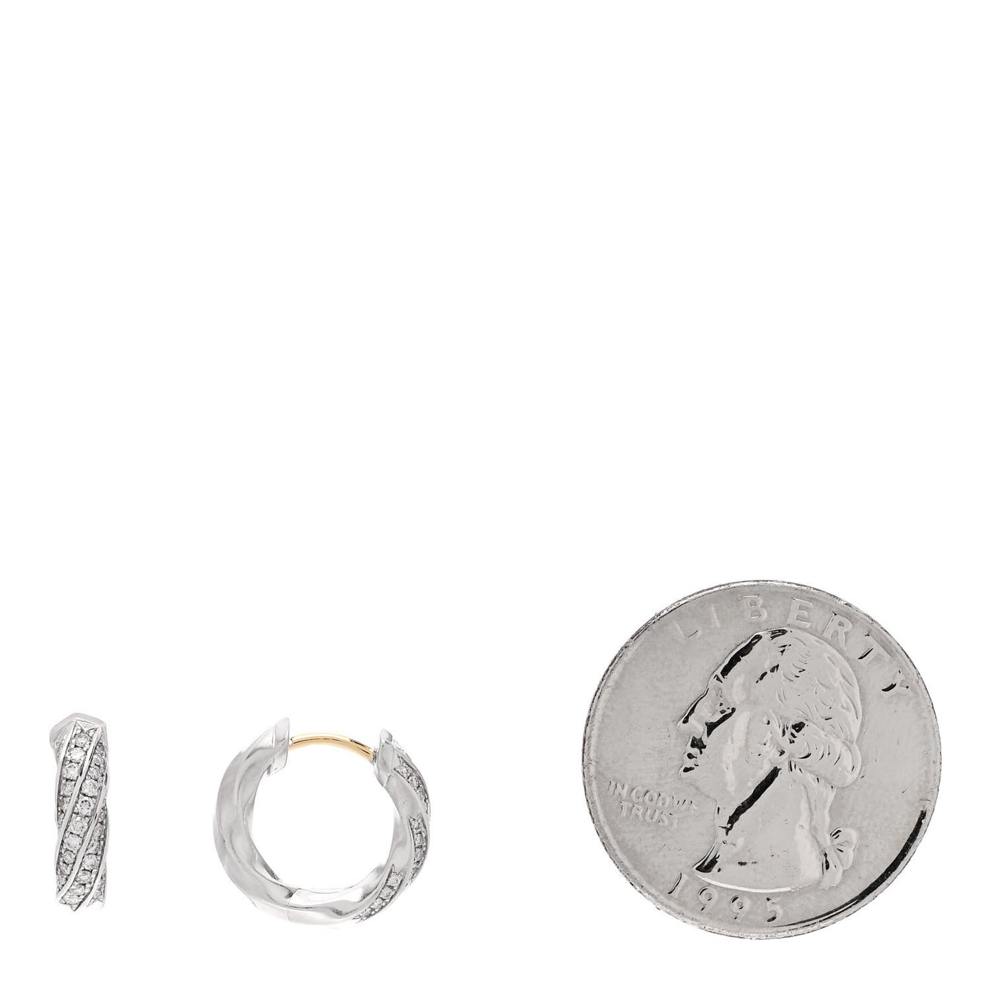 Sterling Silver Diamond Cable Edge Huggie Hoop Earrings