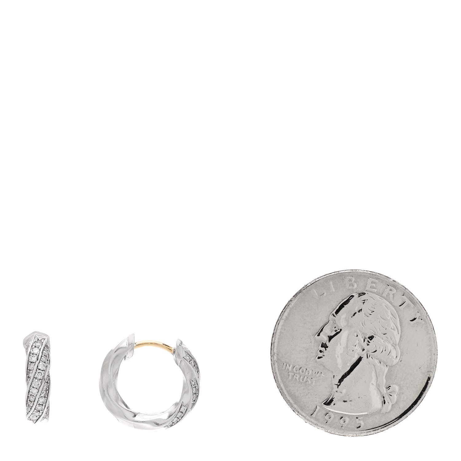 David Yurman Sterling Silver Diamond Cable Edge Huggie Hoop Earrings 2 of 4