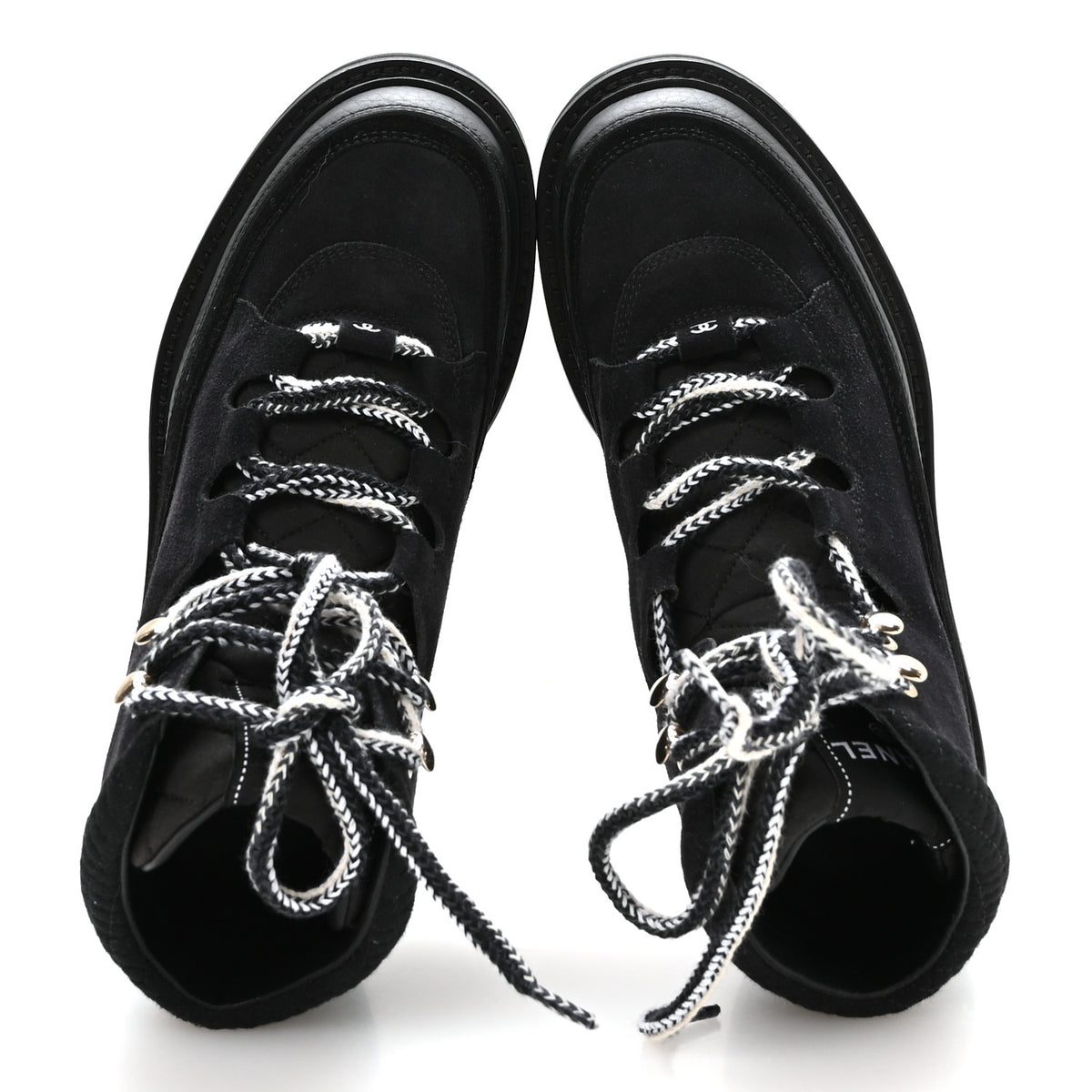 Suede Grained Calfskin CC Lace Up Boots 37 Black