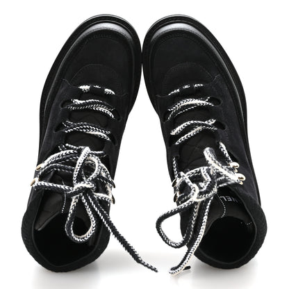 Chanel Suede Grained Calfskin CC Lace Up Boots 37 Black 2 of 9