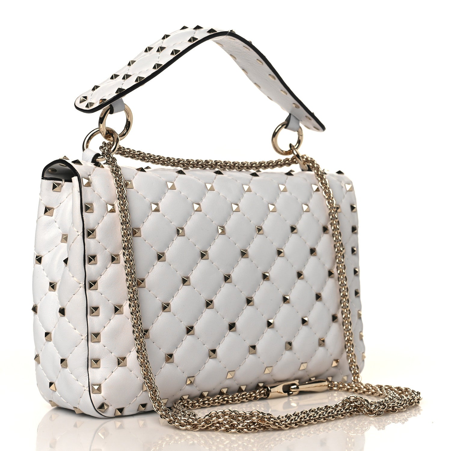 Valentino Garavani Lambskin VLTN Print Medium Rockstud Spike Shoulder Bag Optic White Black 3 of 8