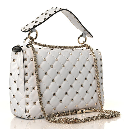 Valentino Garavani Lambskin VLTN Print Medium Rockstud Spike Shoulder Bag Optic White Black 3 of 8
