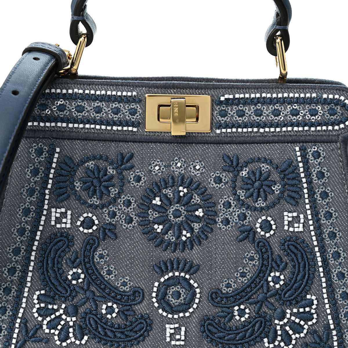 Denim Emroidered Coral Bandana Petite Peekaboo I SEE U Satchel Mirto