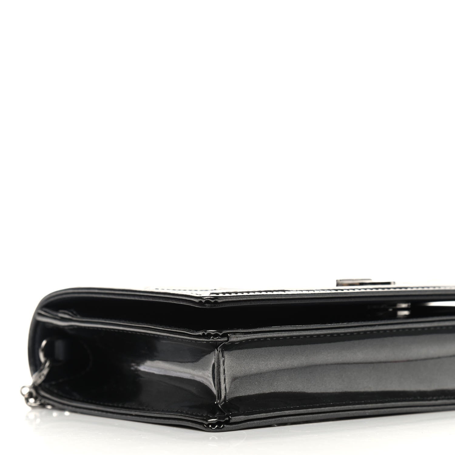 Christian Dior Metallic Patent Micro-Cannage Diorama Wallet on Chain Pouch Black 5 of 8
