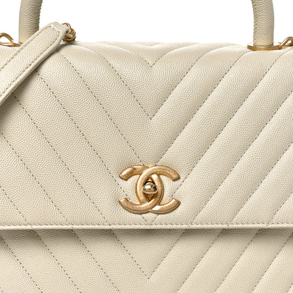 Chanel Caviar Chevron Quilted Medium Coco Handle Flap White 7 of 9