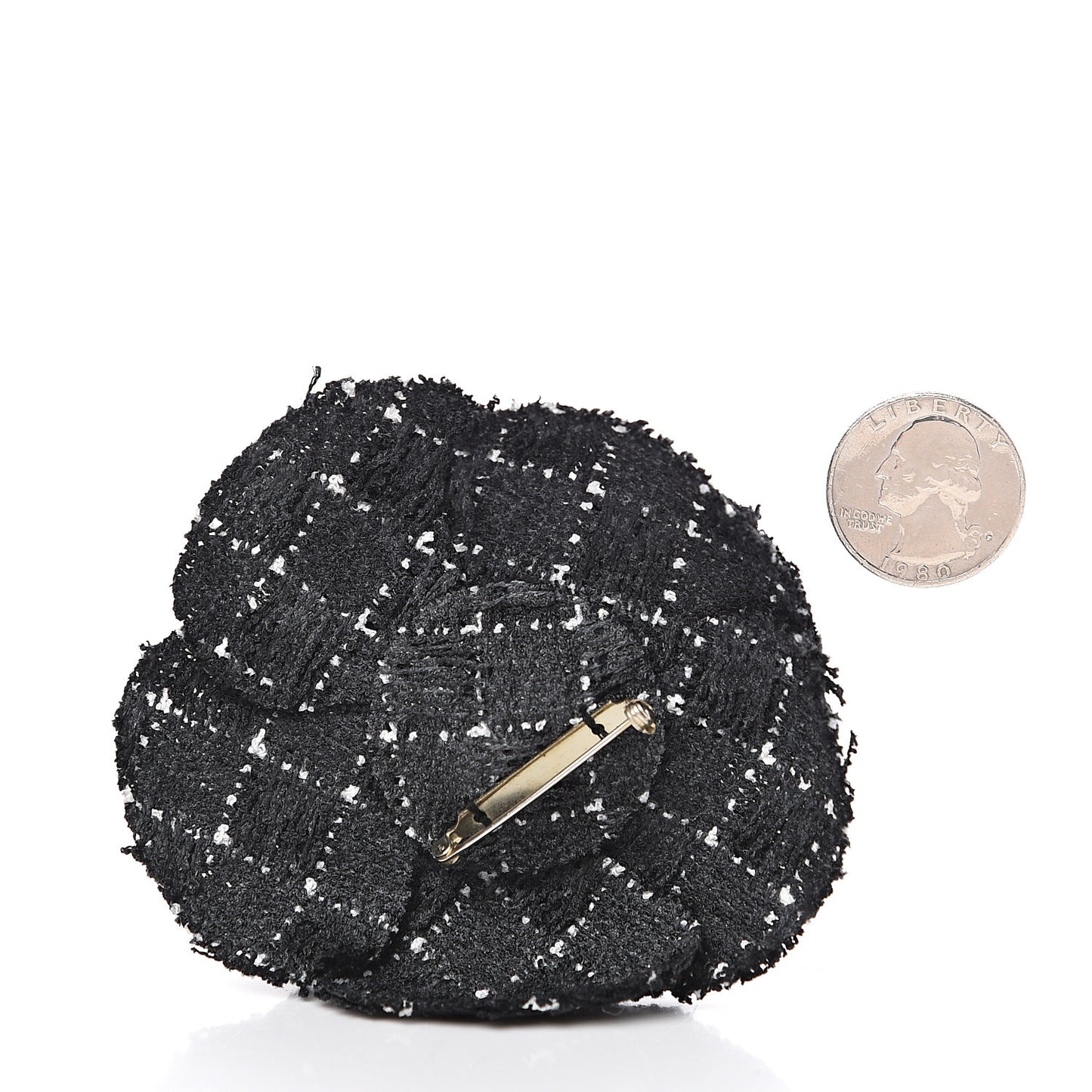Tweed Camellia Brooch Black White