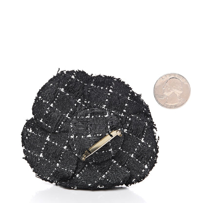 Chanel Tweed Camellia Brooch Black White 2 of 3