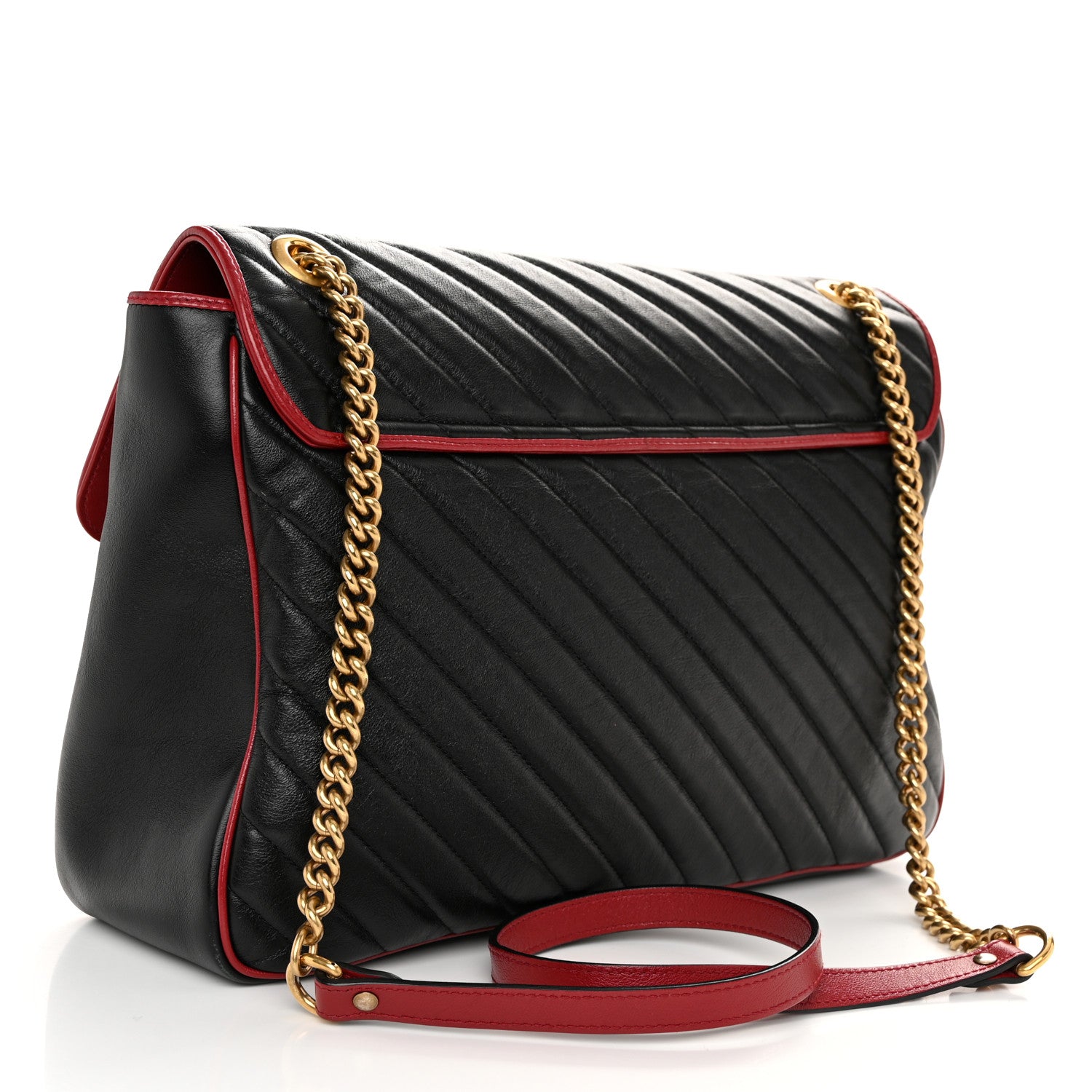 Gucci Vintage Effect Calfskin Matelasse Diagonal Large Torchon GG Marmont Shoulder Bag Black Romantic Cherry 3 of 12