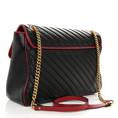Gucci Vintage Effect Calfskin Matelasse Diagonal Large Torchon GG Marmont Shoulder Bag Black Romantic Cherry 3 of 12