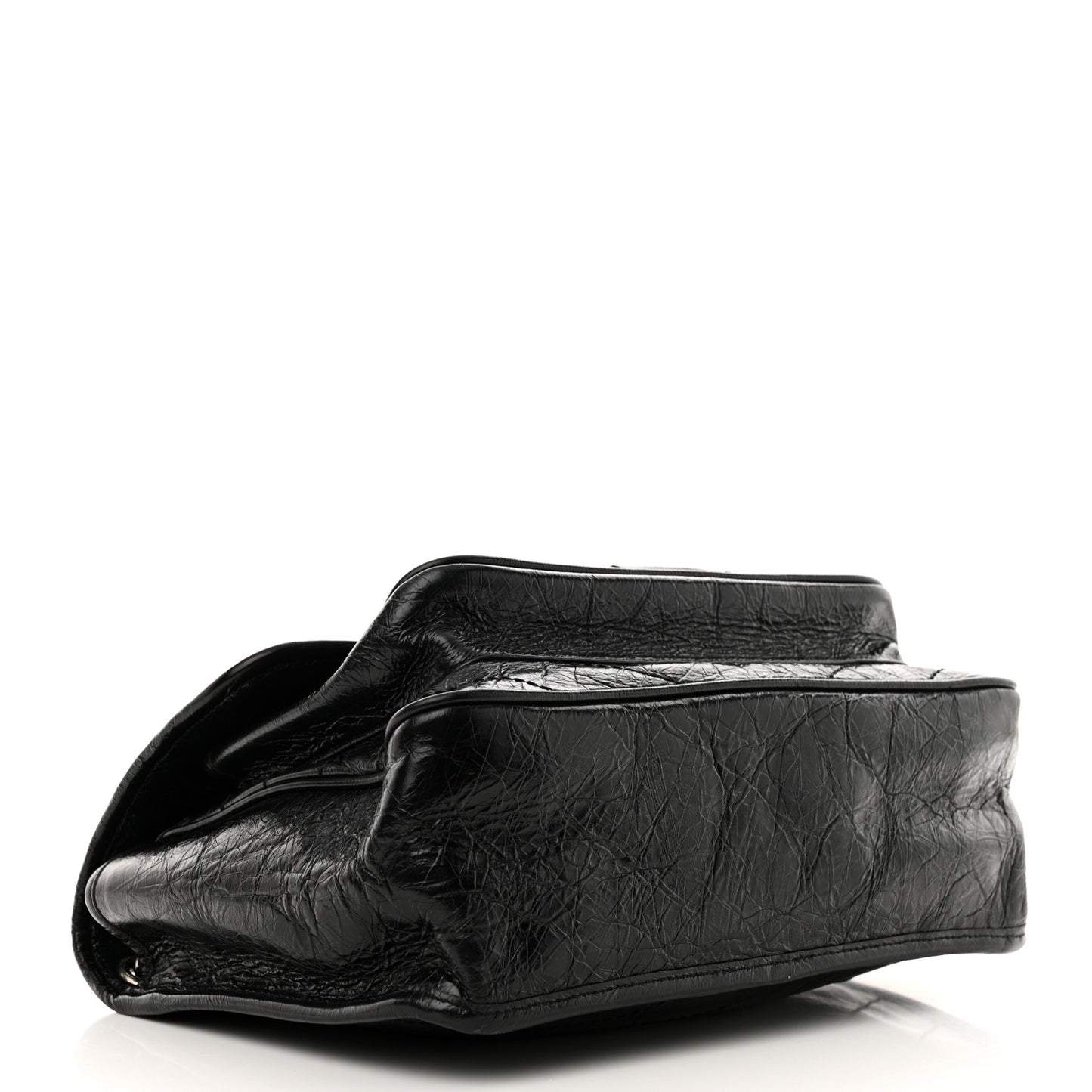 Crinkled Calfskin Matelasse Monogram Medium Niki Chain Satchel Black