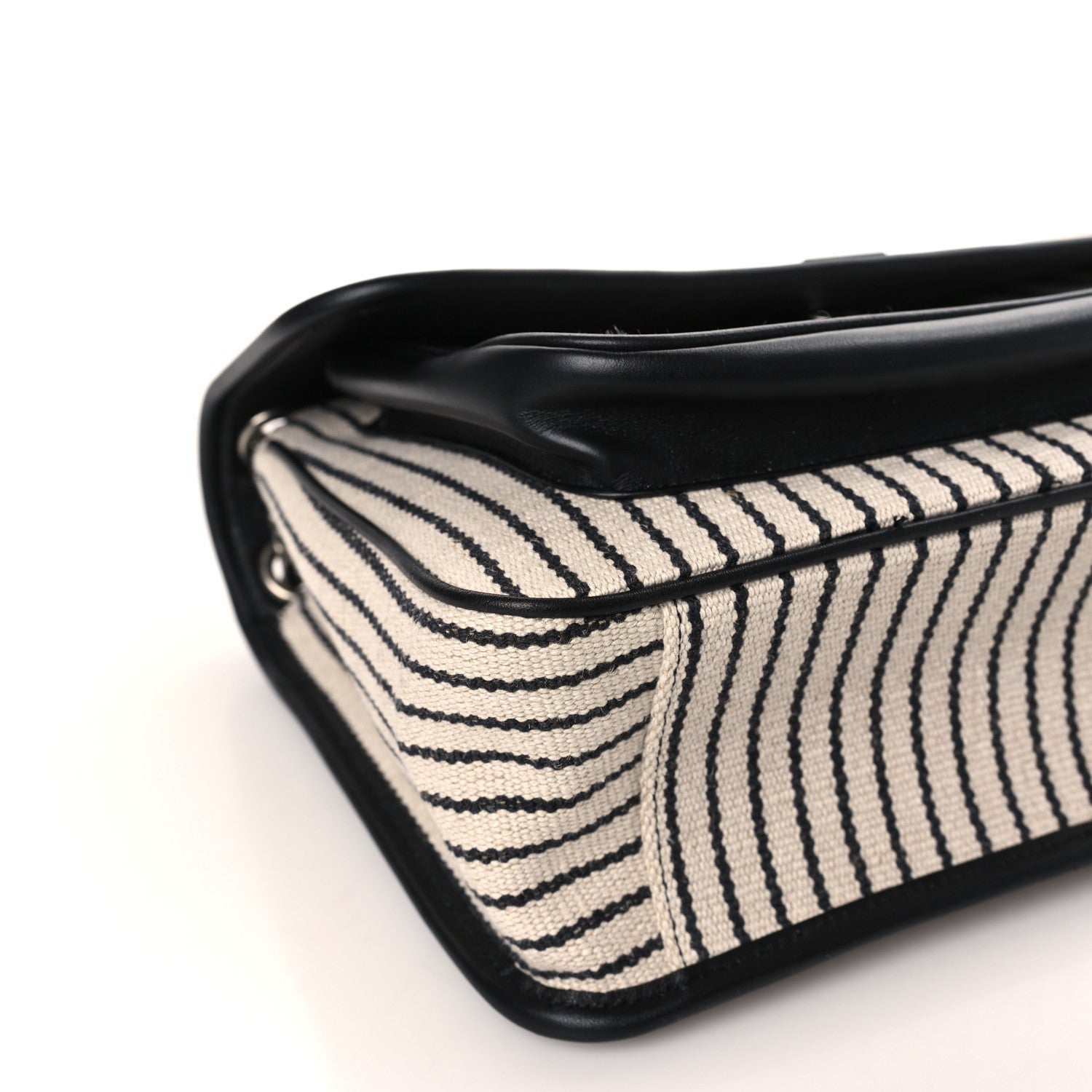 Saint Laurent Cotton Canvas Striped Vintage Calfskin Monogram Medium Niki Chain Satchel Beige Black 7 of 8
