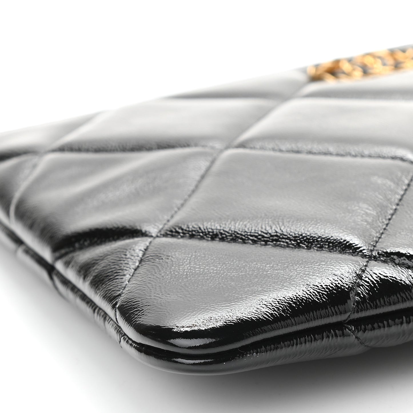 Shiny Crumpled Calfskin Quilted Large Chanel 19 Cosmetic Case Black