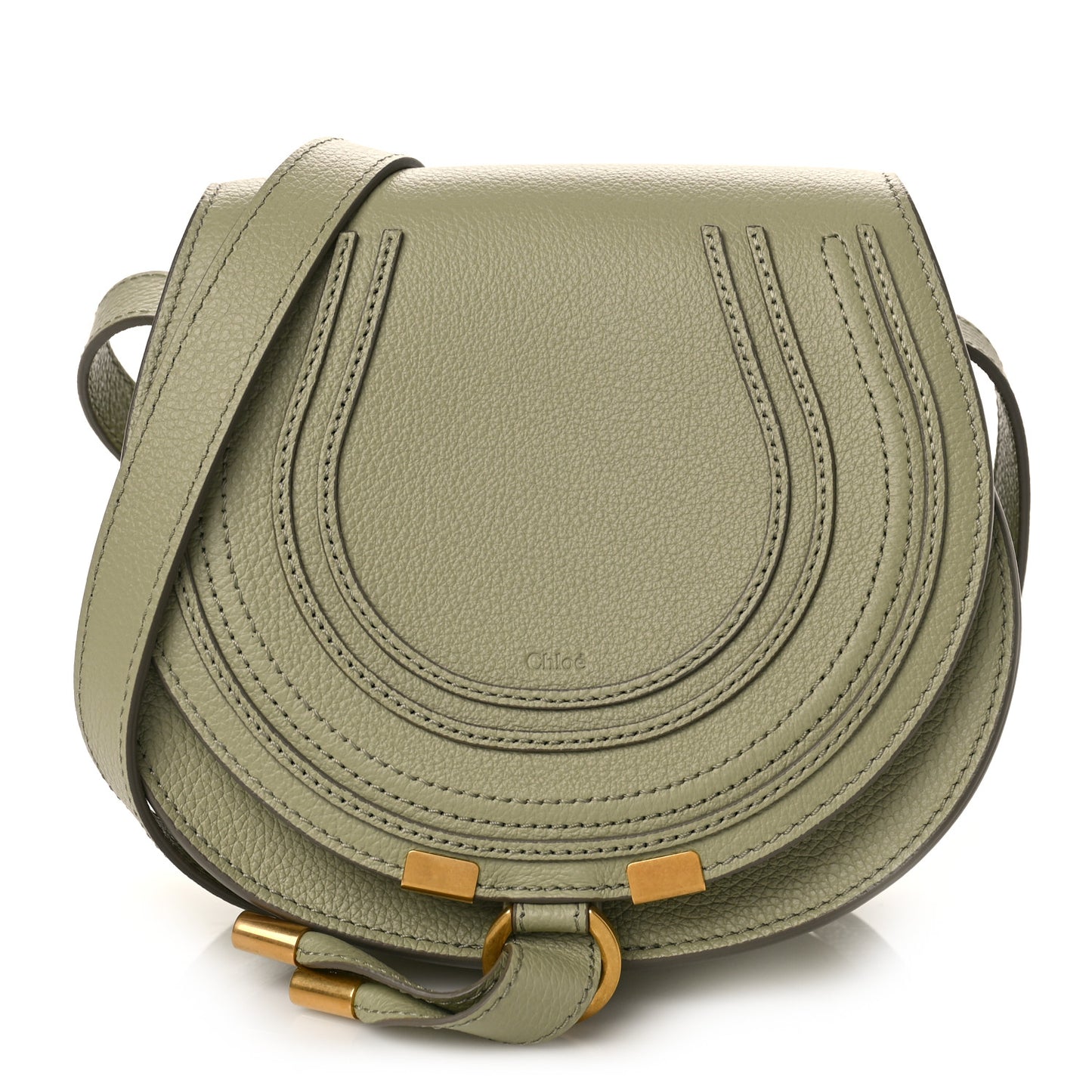 Grained Calfskin Small Marcie Saddle Bag Faded Green
