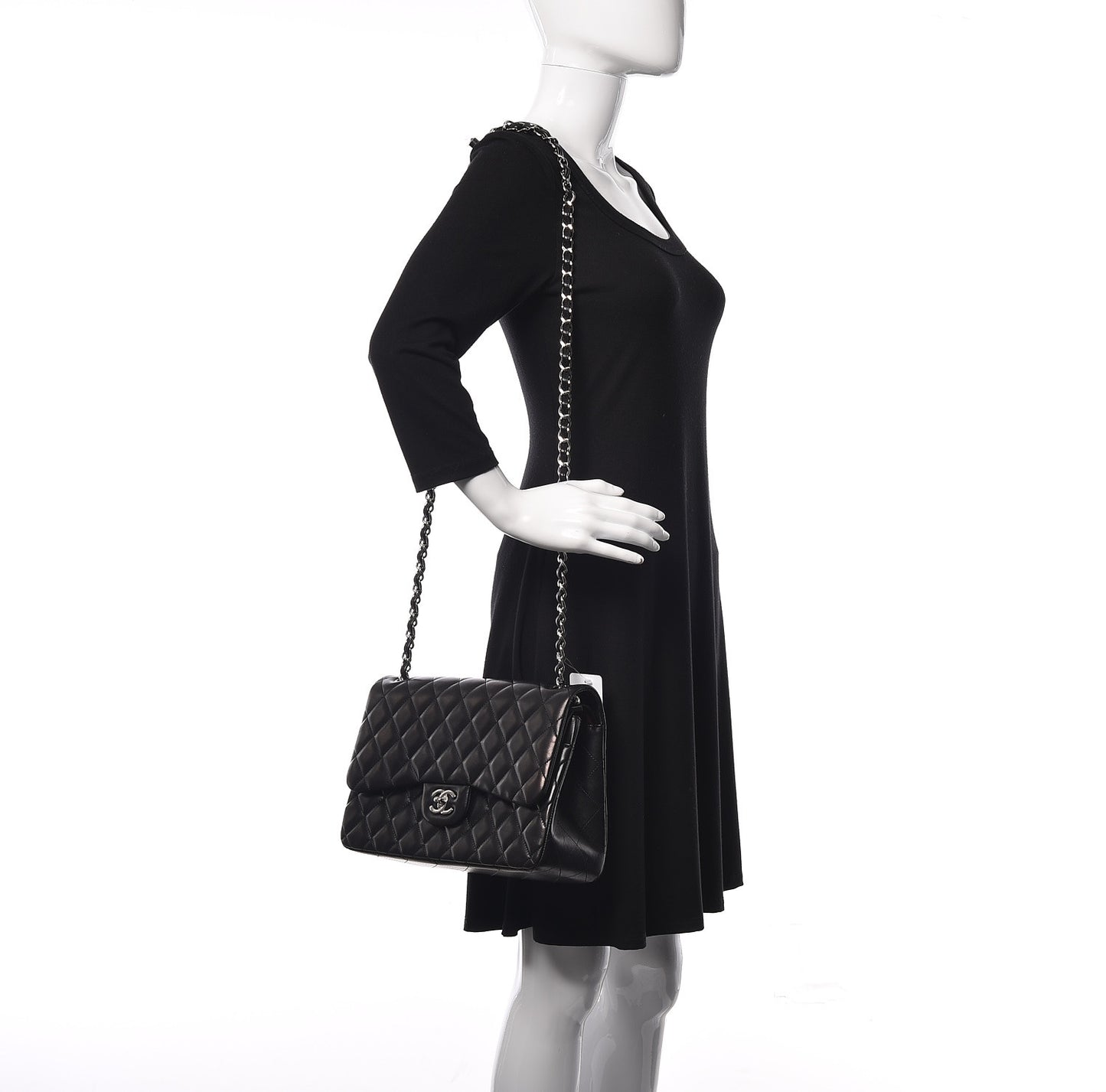 Lambskin Quilted Jumbo Double Flap Black